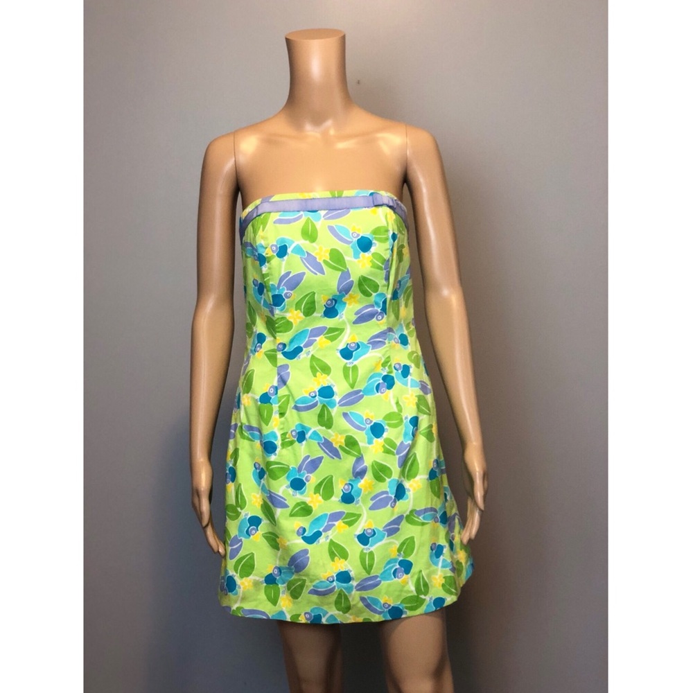 Rare Lilly Pulitzer Bird Leaf Print Strapless Dress